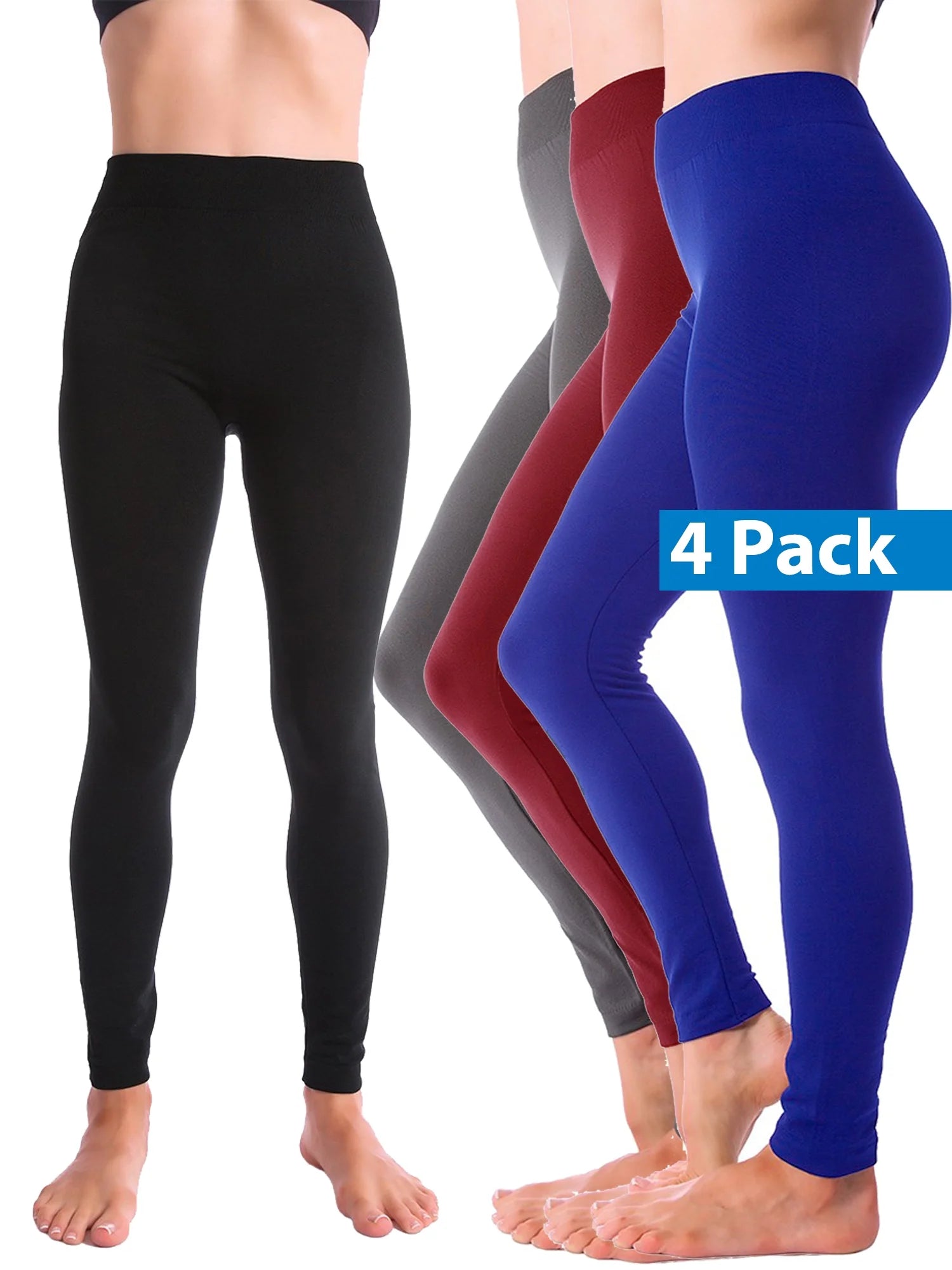 4-Pack Warm Fleece Lined Thick Brushed Full Length Leggings Tights